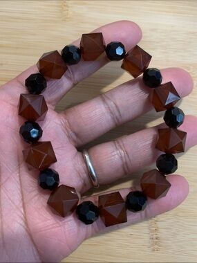 New Faceted Brown and Black Beaded Stretch Bracelet - Women Jewelry